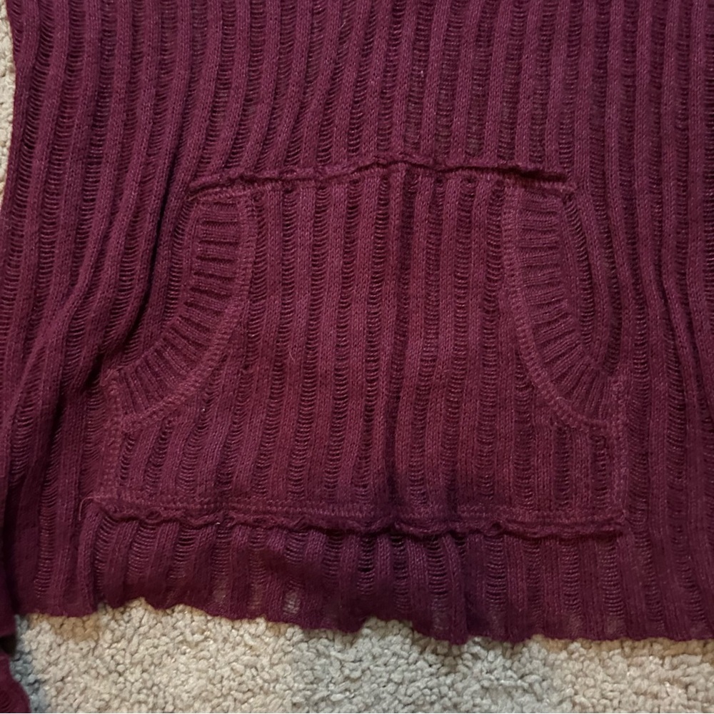 Abercrombie and Fitch Thin Knit Button Hooded Maroon Sweater Large Vintage - Picture 4 of 5